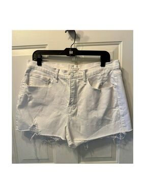 Good American White Distressed Denim Shorts